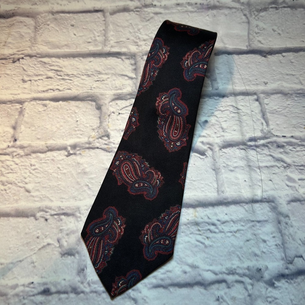 Vintage Polo Ralph Lauren Designer Necktie Mens OS Black Paisley Print Retro